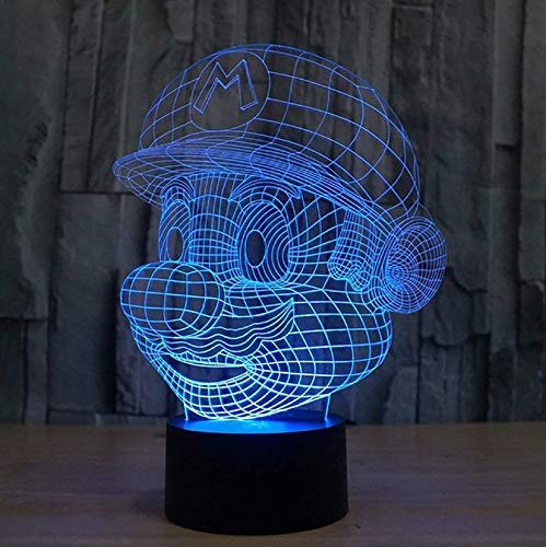 IKEY 3D Mario Night Light Touch Switch Table Desk Optical Illusion Lamps, 7 Color Changing Lights with Acrylic Flat & ABS Base & USB Cable