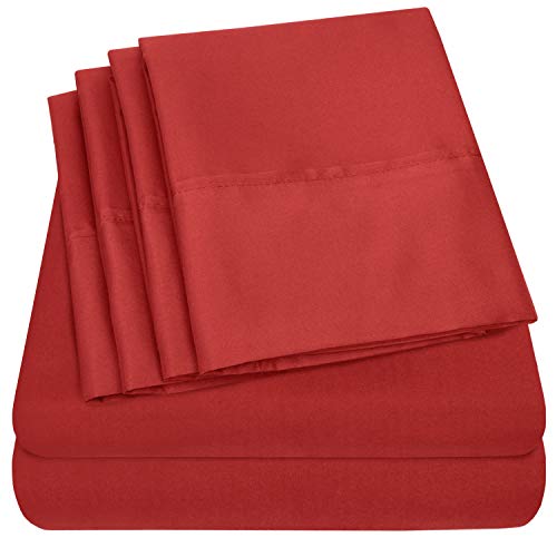 Book Cover Sweet Home Collection 6 Piece Bed Sheets 1500 Thread Count Fine Microfiber Deep Pocket Set-Extra Pillow Cases, Value, Queen, Samba Red