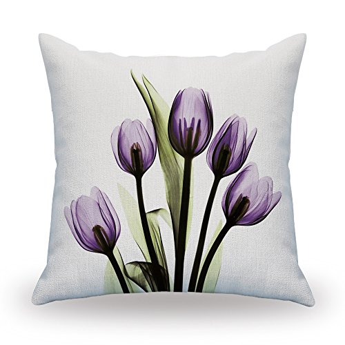 NATURALSHOW Print Elegant Tulip Purple Flower LinenThrow Pillow Cover Sofa Couch Art Painting for Living Room Decor Cushion Cover and Modern Home Decorations Pillowcase