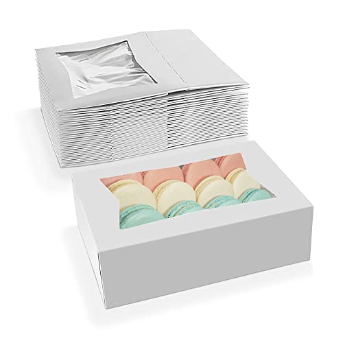 MT Products 8" x 5.75" x 2.5" White Treat Boxes - Bakery Boxes - Auto Pop-Up Dessert Box - Pastry Boxes with Window Keeps Muffins, Donuts and Cookies Safe (Pack of 15) - Made in the USA