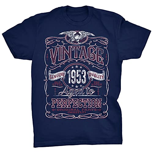 70th Birthday Gift Shirt for Men - Vintage 1953 Aged to Perfection - Navy-003-Lg