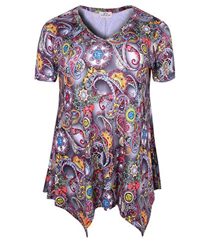 ZERDOCEAN Women Plus Size Printed Short Sleeves Tunic Tops Flowy T Shirt Style-102 3X