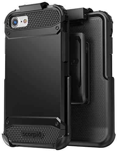 Encased iPhone 8 Belt Clip Case, iPhone 7 Belt Clip Case w/Screen Protector, [Scorpio R7 Collection] Dual Layer Protective Case with Holster for Apple iPhone 8, Apple iPhone 7 (Smooth Black)