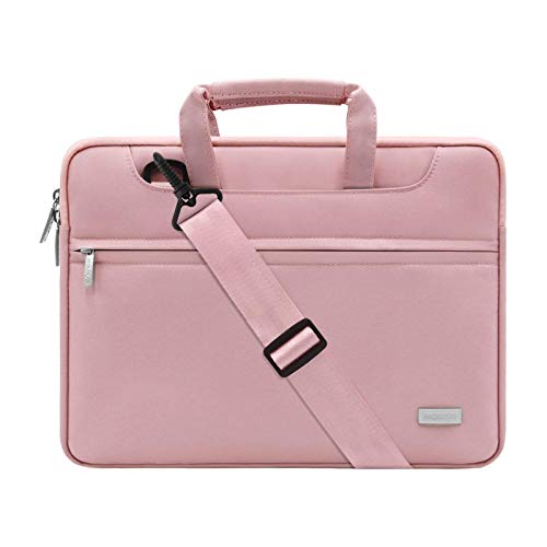 Mosiso Polyester Laptop Shoulder Bag Briefcase Sleeve Case Cover Handbag for 13-13.3 Inch MacBook Notebook with Back Belt for Trolly Case, Pink