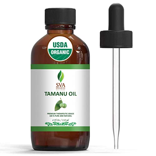 SVA Organics 100% Pure Tamanu Oil | USDA Certified Organic 4 Oz (118 ML) - Premium Grade Therapeutic Grade | Cold Pressed Oil for Face, Skincare, Strong Hair, and Body Massage