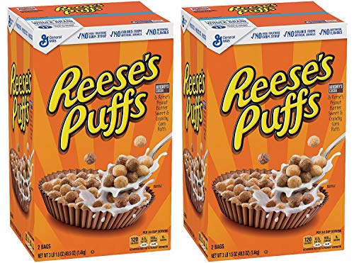 Reese's Peanut Butter Puffs Cereal, 2 Bags, 49.5 Ounce Total (2 Pack)