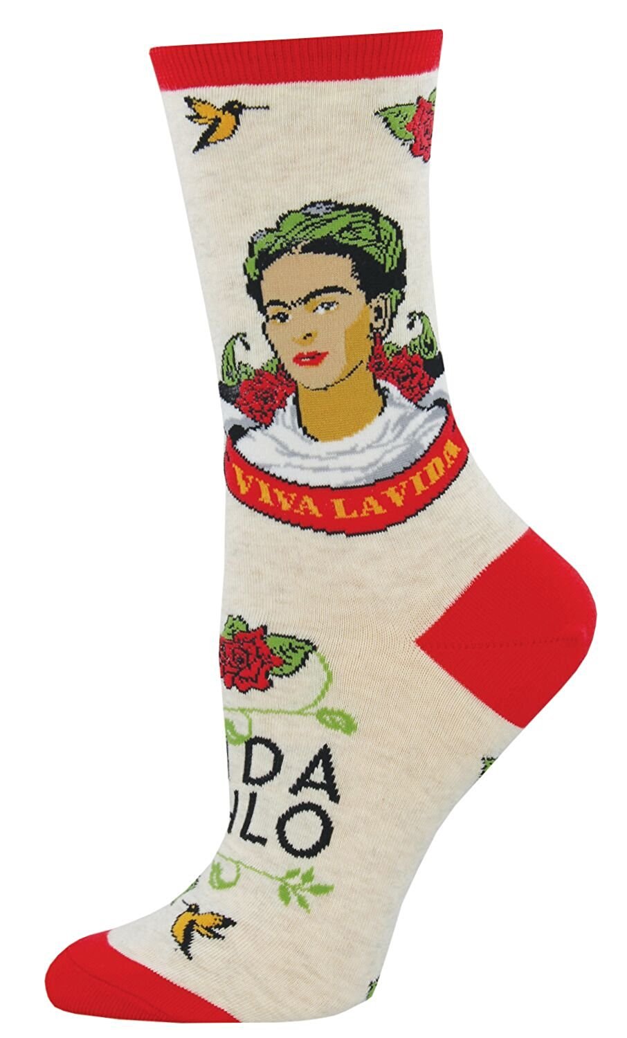 Socksmith Womens' Novelty Crew Socks"Viva La Frida" One Size Oatmeal-wnc967