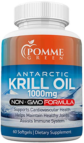 Krill Oil by Pomme Green Nutrition, 1000 mg, Anti-Inflammatory, Toxin Free, Easily Absorbed, FDA, EPA, DHA, GMP Certified, Made in the USA, 60 Capsules