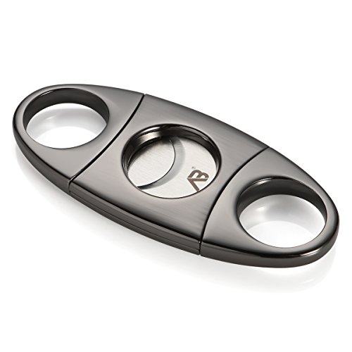 ALASKA BEAR® - Gunmetal Cigar Cutter Stainless Steel Guillotine Double Cut Blade in Black Gift Pouch, Black