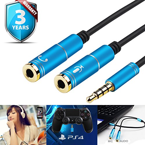 Book Cover Headset Adapter Y Splitter 3.5mm Jack Cable with Separate Mic and Audio Headphone Connector Mutual Convertors for Gaming Headset, PS4, Xbox One, Notebook, Mobile Phone and Tablet 30CM/12 Inch