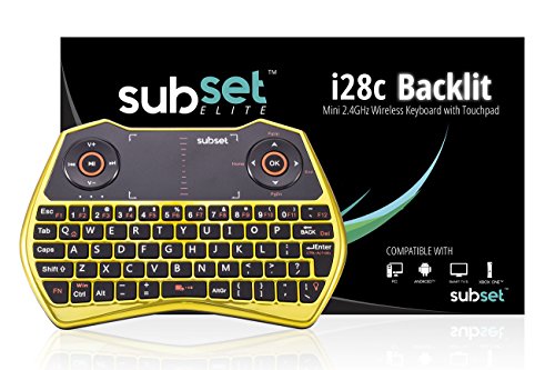 Subset i28c Gold Chrome - 2.4GHz Mini Wireless Keyboard with Touchpad Mouse, LED Backlit, Rechargable Li-ion Battery, Raspberry Pi, OSX, Linux, HTPC, IPTV, Google Android TV Box, Windows
