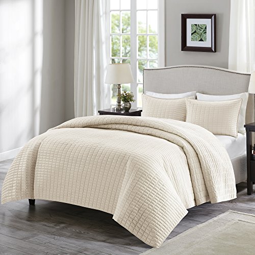 Comfort Spaces Kienna Quilt Set-Luxury Double Sided Stitching Design All Season, Lightweight, Coverlet Bedspread Bedding, Matching Shams, Twin/Twin XL(66"x90"), Ivory