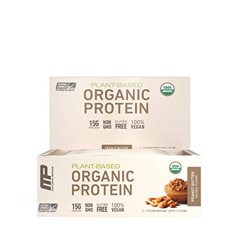 MP Organic Protein Bar, Certified USDA Organic, 15g Plant Based Protein, No Artificial Ingredients, Gluten Free, Non GMO, Peanut Butter, 12 bars