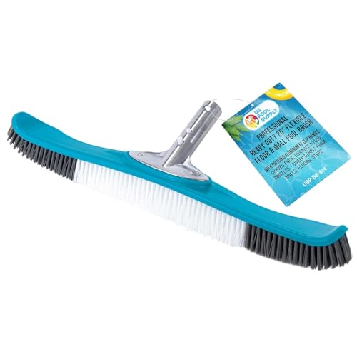 U.S. Pool Supply Professional Heavy Duty 20" Flexible Floor & Wall Pool Brush with Polished Aluminum EZ Clip Handle - Curved Ends, Durable Nylon Bristles - Easily Sweep Algae from Walls, Floors, Steps