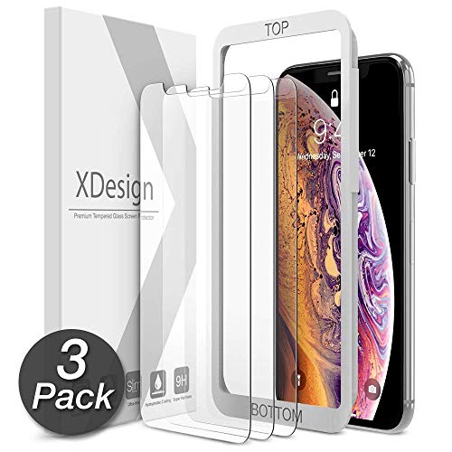 XDesign Glass Screen Protector Designed for iPhone 11 Pro and iPhone XS/iPhone X (3Pack) 5.8-Inch Tempered Glass with Touch Accurate/Impact Absorb+Easy Installation Tray [Fit with Most Cases]- 3 Pack