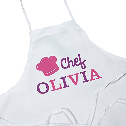 Book Cover GiftsForYouNow Chef Youth Sized Personalized Apron, Adjustable Youth Apron, Pink Design, 100% Polyester, Kids Apron, for Children, Boys, Girls, Fun Cooking Apron for Kids, Washable Apron