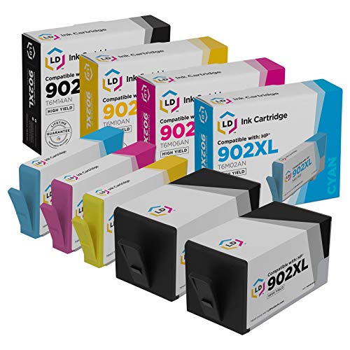 Book Cover LD Compatible Ink Cartridge Replacements for HP 902XL High Yield (2 Black, 1 Cyan, 1 Magenta, 1 Yellow, 5-Pack)