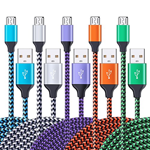 Book Cover Micro USB Cable, Ailkin 5-Pack 6.6ft High Speed Nylon Braided Android Charging Cables for Samsung Galaxy J8/J7/S7/S6/Edge/Note5, Sony, Motorola, HTC, LG Android Tablets and More USB to Micro USB Cords