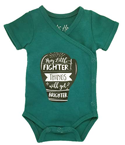 In His Hands Preemies-Organic 'Micro' Preemie Baby Boy Clothes-Onesie-'Hey Little Fighter...' NICU Nurse Approved Clothing Cyan
