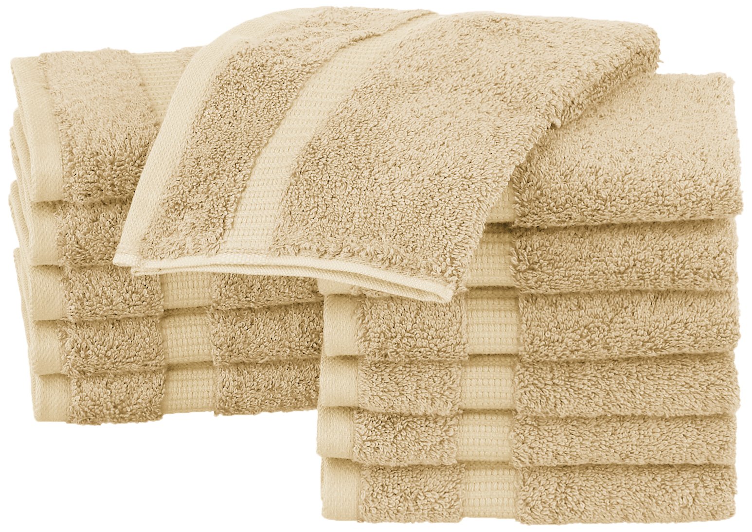 Book Cover Amazon Brand – Pinzon Organic Cotton Bathroom Washcloths, Set of 12, Sand Beige