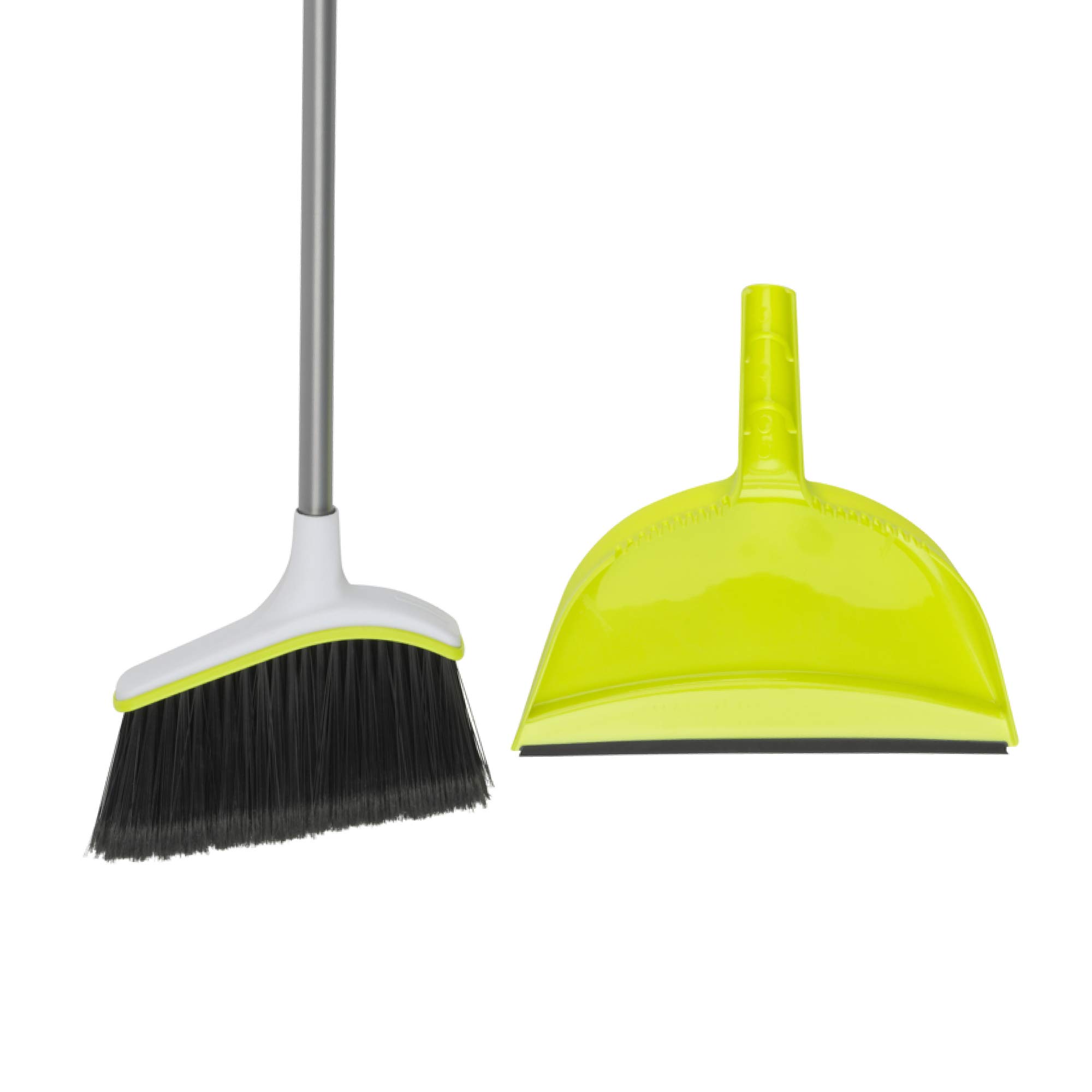 Book Cover Casabella Basics 2-Piece Angled Broom and Dustpan Cleaning Set, Silver/Green