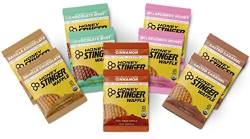 Honey Stinger Gluten Free Organic Waffles â€“ Variety Pack â€“ 10 Count â€“ Energy Source for Any Activity â€“ Vanilla & Chocolate, Wildflower Honey, Chocolate Mint, Salted Caramel & Cinnamon â€“ Plus Sticker