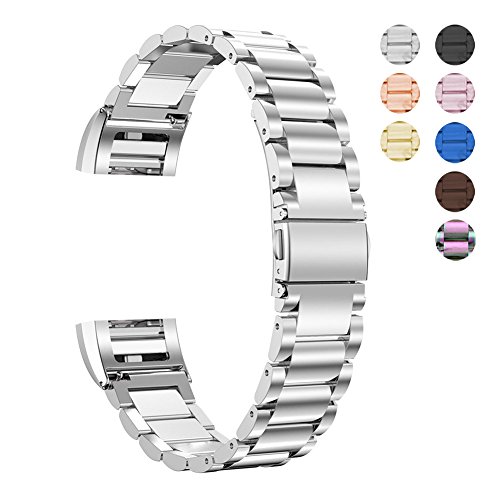 Oitom Stainless Steel Bands Compatilbe with Fitbit Charge 2,Premium Stainless Steel SS Metal Replacement Watch Band Strap for Smart Fitness Watch(Silver Stainless)