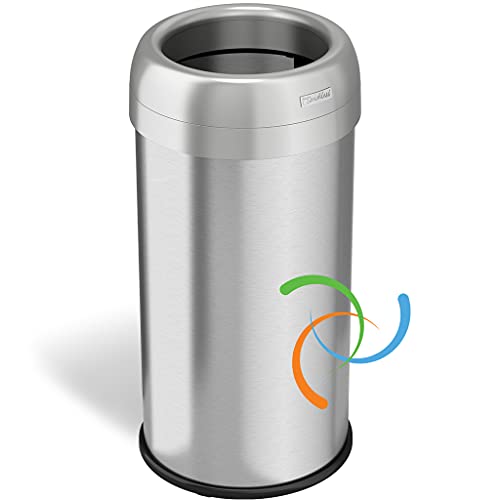 Book Cover iTouchless 16 Gallon Dual-Deodorizer Round Open Top Trash Can and Recycle Bin, 60 Liter Stainless Steel Commercial Grade Trashcan, 10 Inch Opening good for Home, Restaurant, Restroom, Office