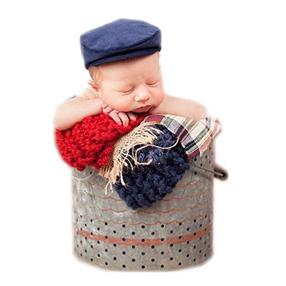 Vemonllas Newborn Baby Photography Props Outfits Boys Girls Gentleman Cap Photo Props Flat Hat Navy