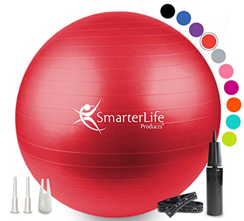 Book Cover SmarterLife Workout Exercise Ball for Fitness, Yoga, Balance, Stability, or Birthing, Great as Yoga Ball Chair for Office or Exercise Gym Equipment for Home, Premium Non-Slip Design (45 cm, Red)