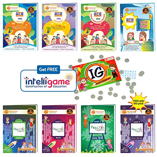 UKG Kids (4-6 Years) 656 Pages 8 Books ACE Early Learning Activity Worksheets & Writing Practice Upper Kindergarten School All in One English, Mathematics, Hindi, General Knowledge / EVS (PP 2 / KG 2)