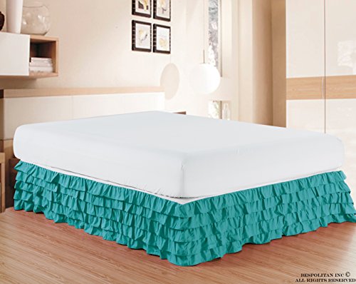 Elegant Comfort Luxurious Premium Quality 1500 Thread Count Wrinkle and Fade Resistant Egyptian Quality Microfiber Multi-Ruffle Bed Skirt - 15inch Drop, Queen, Turquoise