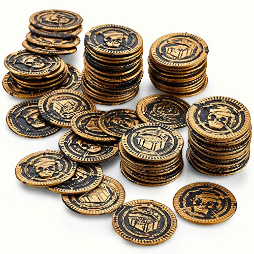 Kicko Pirate Coins Pirates Treasure Coins - 72 Pack Plastic - Pirate Doubloons Chest Fillers - for Kids, Toys Games, Party Favors, Bag Stuffers, Fun, Toy, Prize, Pinata Filler