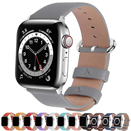 Book Cover Fullmosa Compatible Apple Watch Band 42mm 44mm 45mm 41mm 40mm 38mm Calf Leather Compatible iWatch Band/Strap Compatible Apple Watch SE & Series 7/6/5/4/3/2/1, 44mm 42mm 45mm Grey