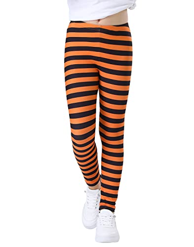 HDE Girl's Leggings Holiday Stretchy Full Ankle Length Stripe and Black Tights Rainbow Stripes