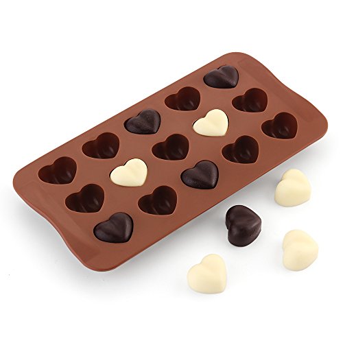 Book Cover 15 Cavity Love Hearts Shape Silicone Candy Chocolate Soap Molds, Ice Cube Tray, Cookie, Pudding, Soap Molds, DIY Backing Tool -Food Grade Silicone, BPA & PVC Free, Brown ¡­