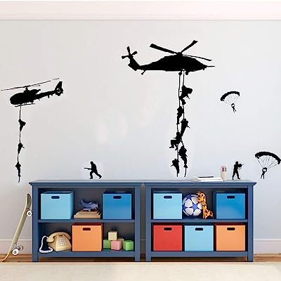 Book Cover Picture It On Canvas Soldiers Parachuting from Helicopters for Kids Playroom, Children, Military Families Army Wall Decals