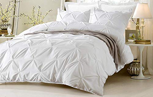 Kotton Culture Pinch Pleated Textured Duvet Cover 100% Egyptian Cotton 600 Thread Count with Zipper Closure & Corner Ties Plush Pintuck Bedding (California King/King, White)