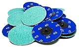 Benchmark Abrasives 3 Inch Sanding Discs Quick Change Green Zirconia, Male R Type Backing - Drill & Die Grinder Sanding Disc for Deburring Polishing Rust Remover for Metal (25 Pack)