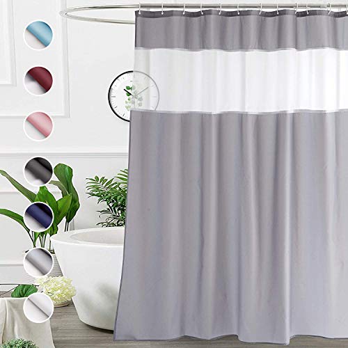 Book Cover UFRIDAY Shower Curtain Grey and White 72 x 72 Inch, Fabric Shower Curtain with Window.
