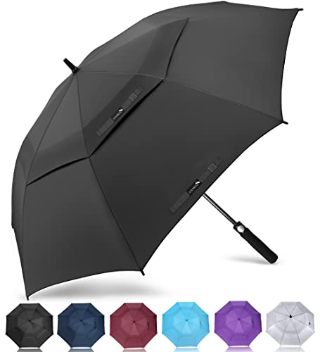 ZOMAKE Golf Umbrella Windproof, Extra Large Oversized Heavy Duty Double Canopy for Rain, Sports Games & Push Cart(62inch,Black)
