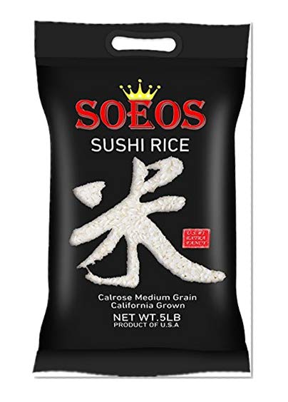 Book Cover Soeos Premium Sushi Rice, Calrose White Rice, Dried White Rice, White Sicky Rice, Best Rice for Sushi, 5Lb.