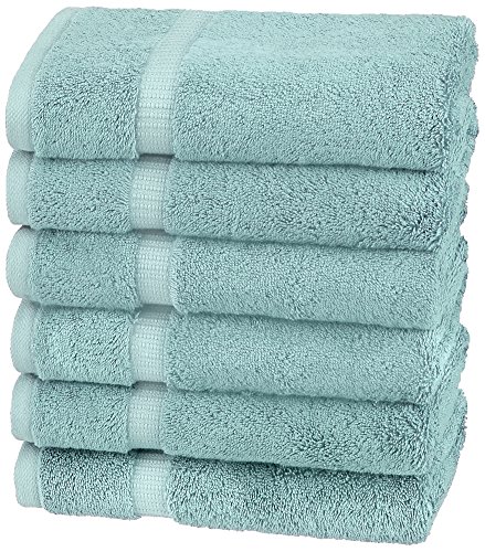 Book Cover Amazon Brand â€“ Pinzon Organic Cotton Hand Towels, Set of 6, Spa Blue
