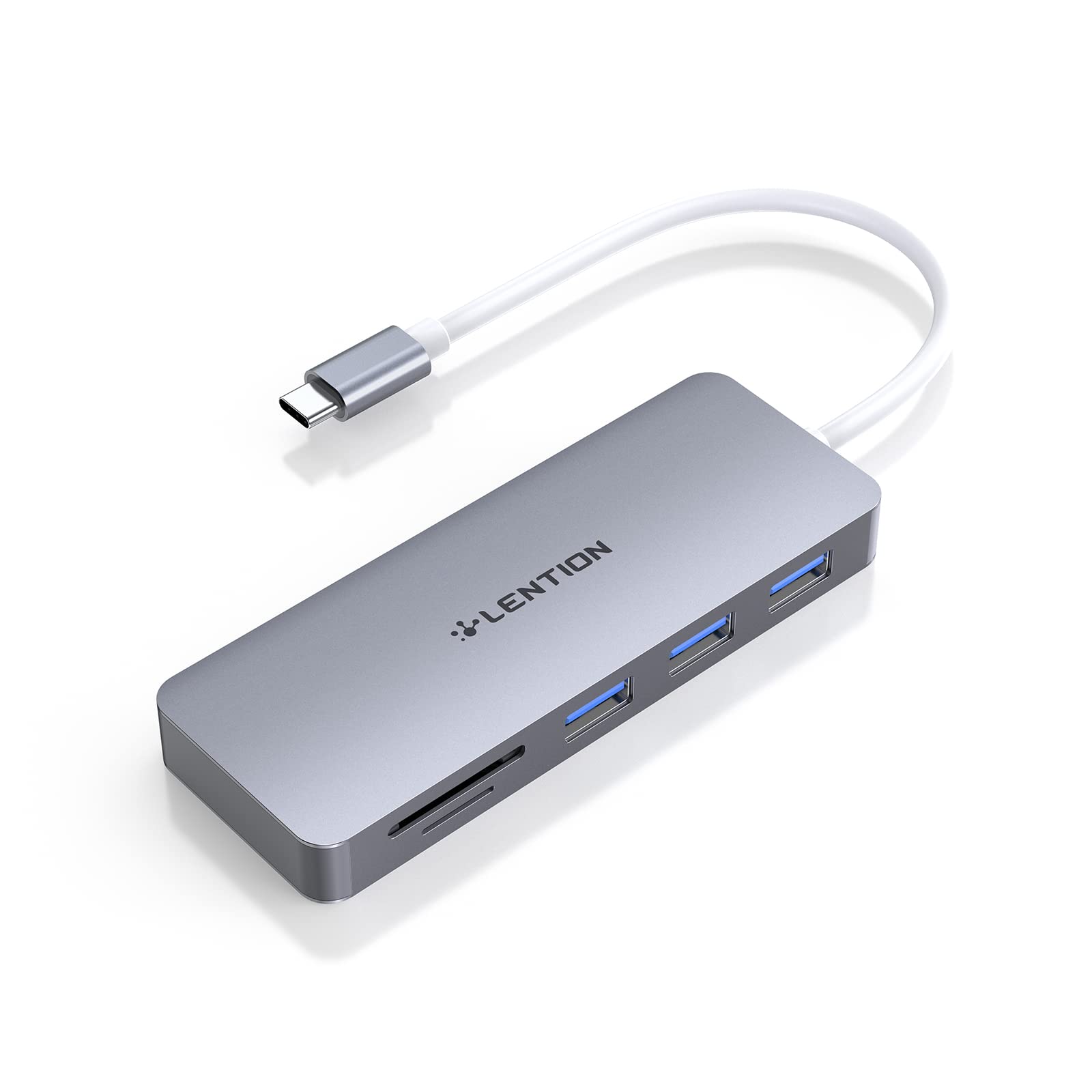 LENTION USB C Hub with 3 USB 3.0 & SD/Micro SD Card Reader Compatible 2022-2016 MacBook Pro, New Mac Air/iPad Pro/Surface, More, Stable Driver Certified Type C Adapter (CB-C15, Space Gray)