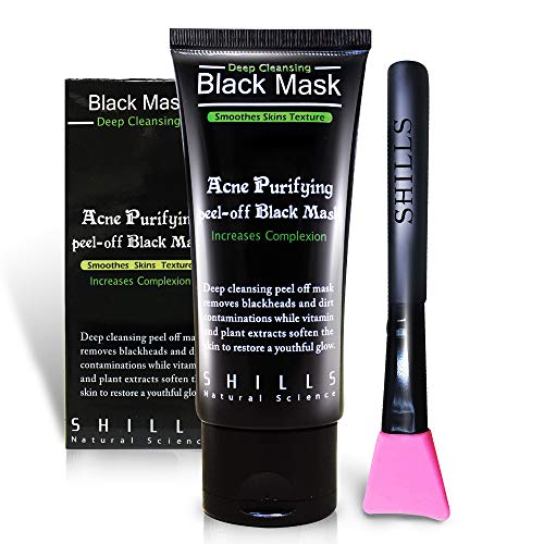 Book Cover SHILLS Charcoal Black Mask, Peel Off Mask, Charcoal Mask, Black Peel Off Mask, Deep Cleansing, Purifying, Activated Charcoal Black Mask with Brush
