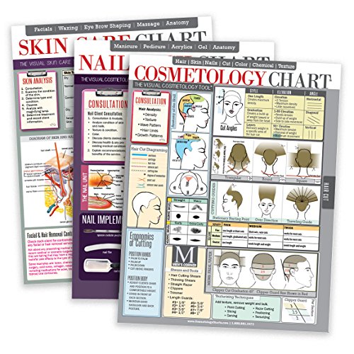 Book Cover Salon Charts Bundle | Includes One Salon Cosmetology Chart, One Salon Skin Care Chart & One Salon Nail Tech Chart | High Gloss Lamination