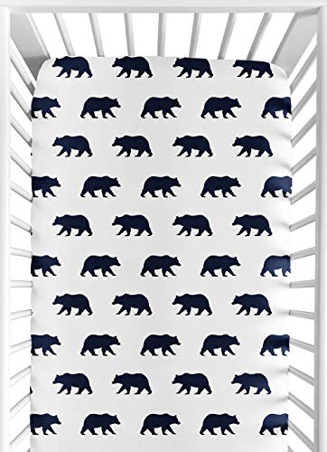 Navy Blue and White Bear Print Baby or Toddler Fitted Crib Sheet for Big Bear Collection by Sweet Jojo Designs