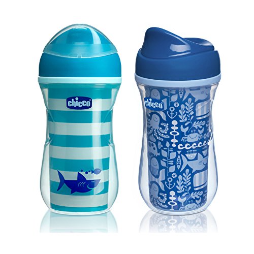 Chicco NaturalFit Insulated Rim Spout Trainer Sippy Cup, Teal/Blue, 9 Ounce, 2 Count