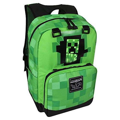 JINX Minecraft Creepy Creeper Kids School Backpack, Green, 17"