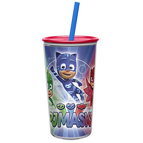 Book Cover Zak Designs 10.5 oz PJ Masks Insulated Tumbler With Lid, Straw And Embossed Artwork - Makes Character Pop Out, Insulation Prevents Condensation, And Fits In Most Cup Holders, PJ Masks